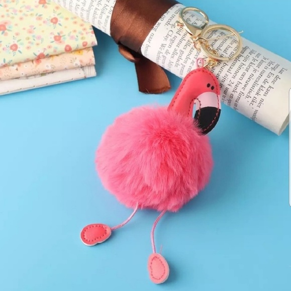 Flamingo pom pom key chain, dark pink - Picture 2 of 3